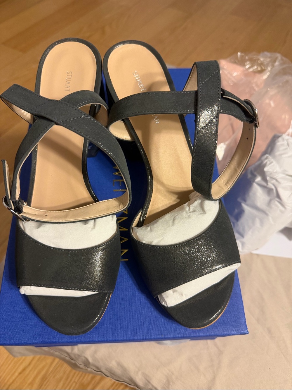 Stuart Weitzman Black Crisscross Ankle-Strap Heels